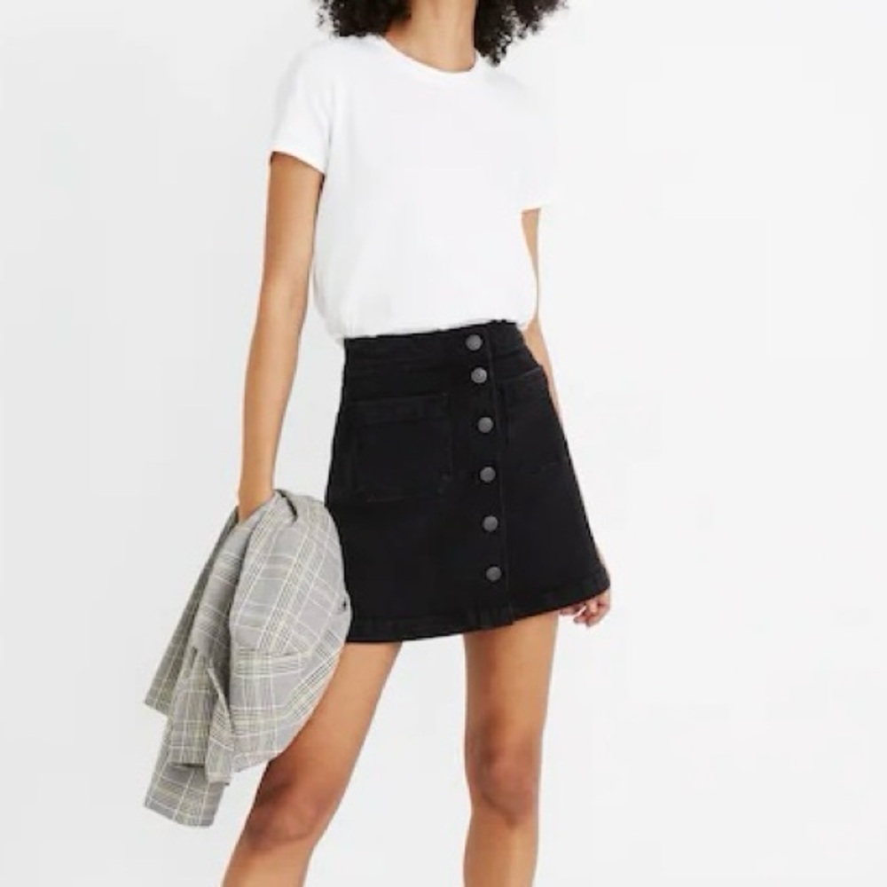 Madewell Black Denim Button-Up Mini Skirt